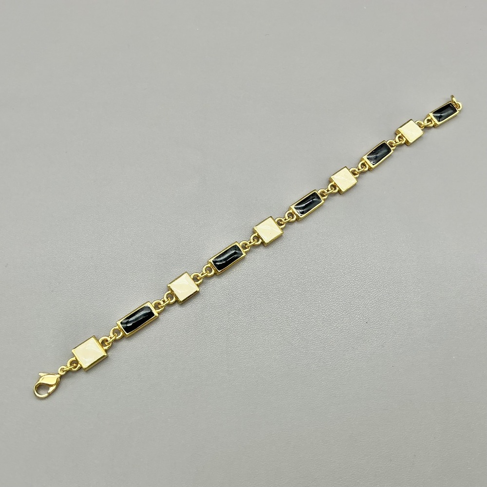 Monet Link Bracelet Women Gold Black Cream Enamel Geometric Rectangular Square